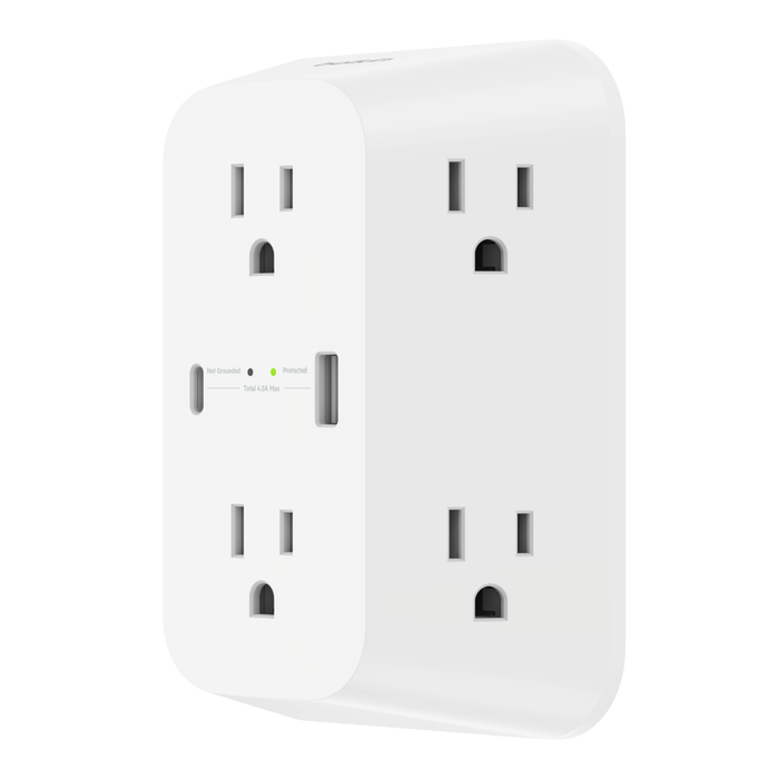 6 Outlet Wall Surge Protector with USB-C and USB-A, , hi-res